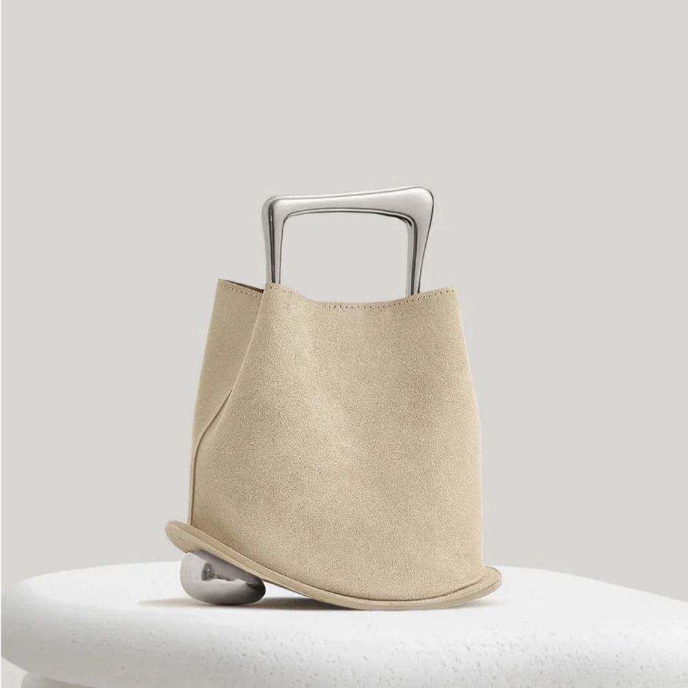 Culbia bag suede Elegant Tan Handbag with Silver Handle